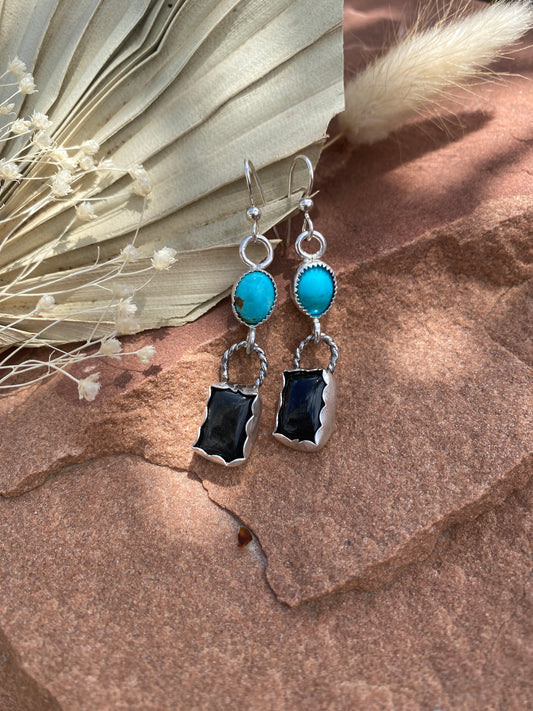 Turquoise & Obsidian Dangles