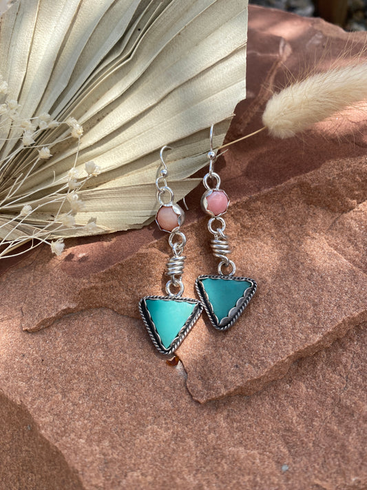 Pink Opal & Turquoise Dangles